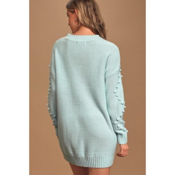 Pom Reader Light Blue Knit Pom Pom Sweater Dress - Picture 3 of 7